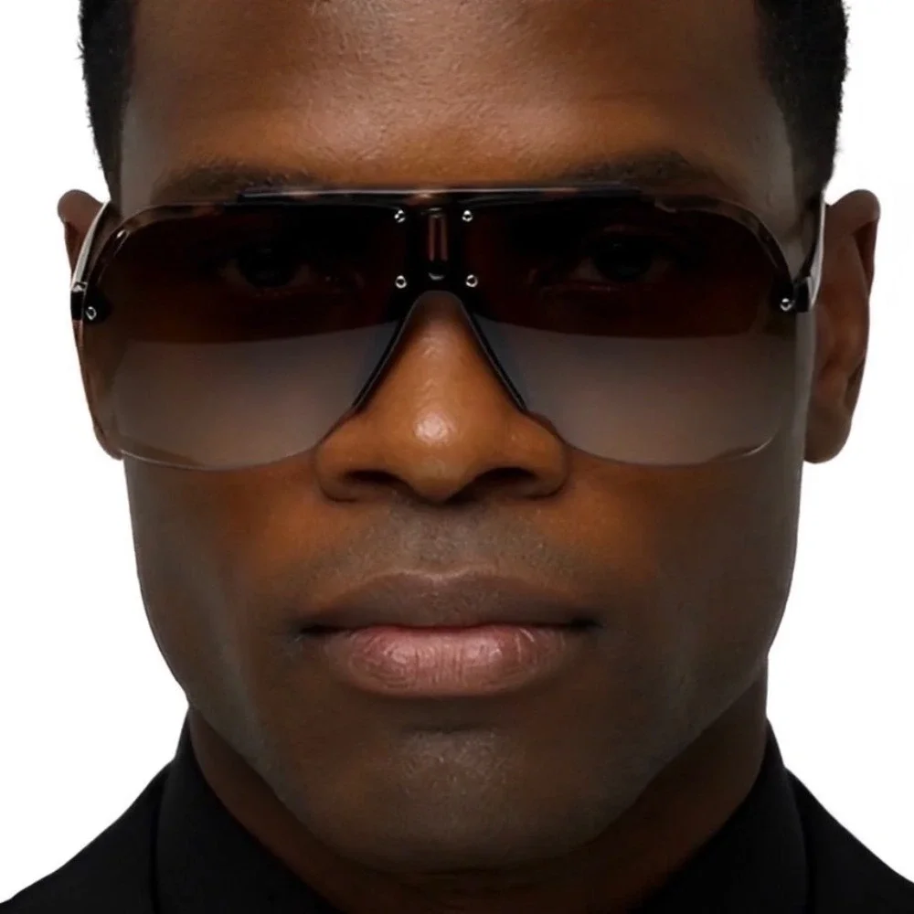 Mens Classy Hip Hop Shield Sunglasses Tortoise Shell Gradient Brown Flat Top New